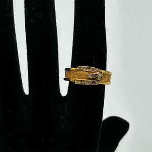 Vintage Avon Gold Rhinestone Buckle Ring Women's Jewelry 1970s Size 6